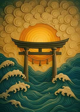 Japanese Torii Gate at Sunset