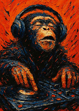 Monkey DJ in Abstract Painting Style