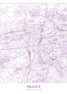 Prague City Map - Purple Lines