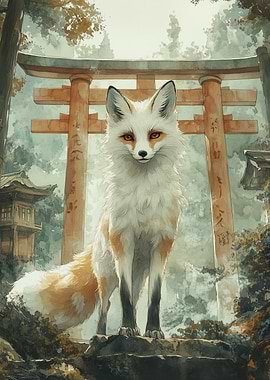 Fox in front of Torii Gate