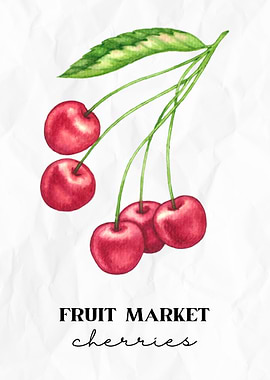 Watercolor Cherries Fruit Market