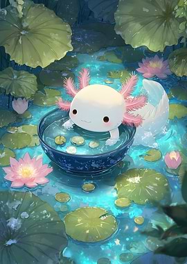Axolotl in Lotus Pond