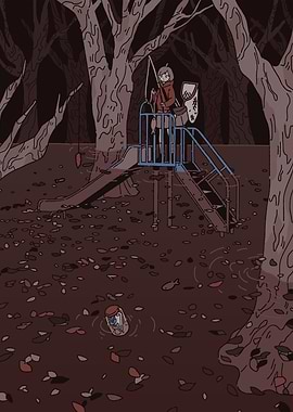 Girl Fishing in a Flooded Playground