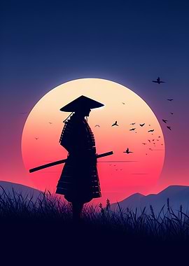 a Samurai at Sunset