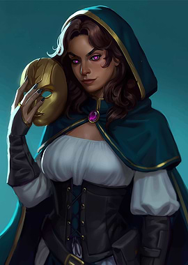 Hooded Woman with Golden Mask