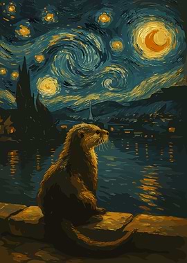 Otter in Starry Night Style