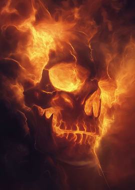 A mystical skull glowing with a radiant orange light