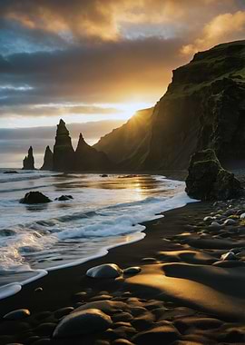 Icelandic Black Sand Beach at Sunset