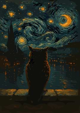 Owl under Starry Night Sky