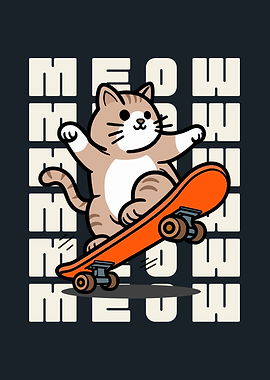 Cartoon Cat on Skateboard with Text