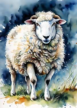 Watercolor Painting of a Ram