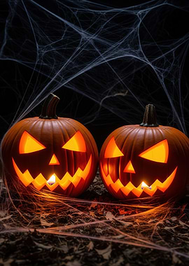Halloween Pumpkins with Spiderwebs