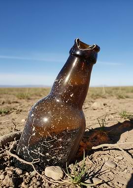 Broken Bottle in Arid Landscape