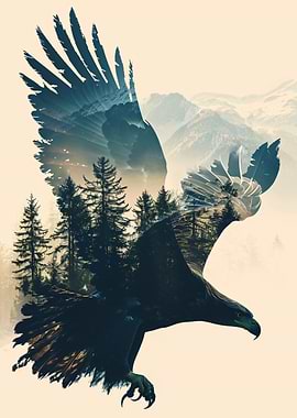 Eagle Double Exposure Landscape Art