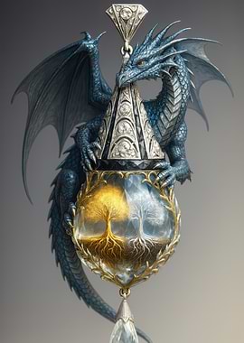 Blue Dragon with Golden and Silver Trees