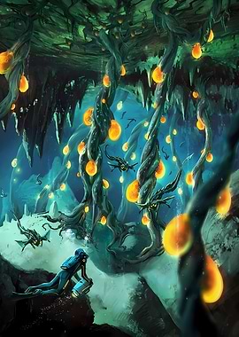 Subnautica Underwater Cave Exploration Artwork