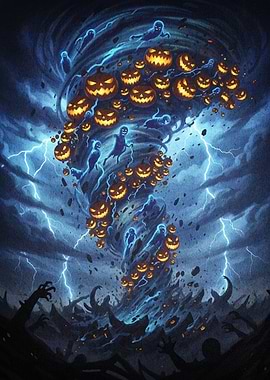 Halloween Tornado with Pumpkins and Ghosts