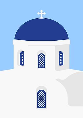 Santorini Church Minimalist Illustration