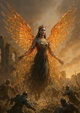 Winged Queen Amidst Battlefield