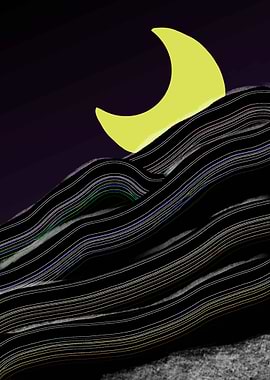 Abstract Moon Over Striped Hills