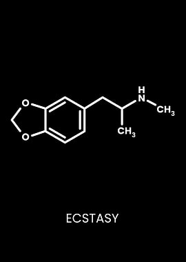 Ecstasy Molecule Structure on Black Background