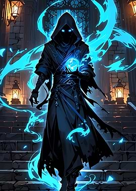 Hooded Figure with Glowing Orb