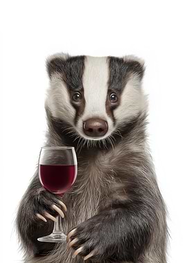 Badger with Wine Glass