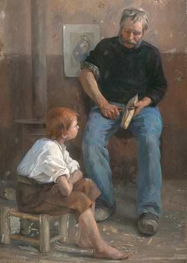 Woodcarver and Boy Painting