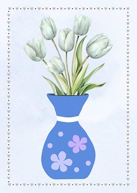 Tulips in Blue Vase Illustration