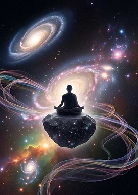 Monk Meditating Among Galaxies