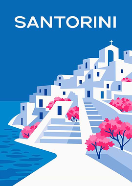 Santorini Greece Minimalist Travel Poster