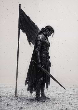 Female Knight with Sword and Flag