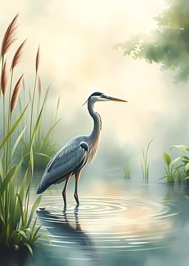 Heron in Misty Waters