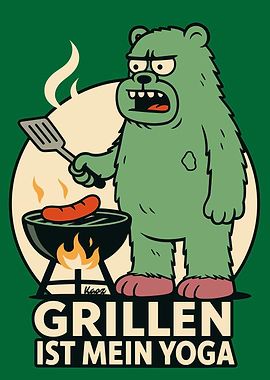 Grilling is my Yoga Cartoon Bear