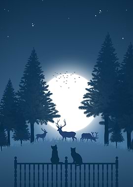 Blue Night Forest Scene