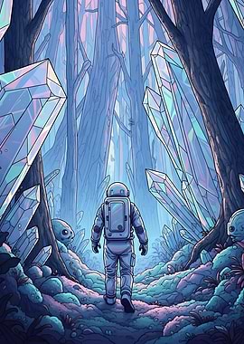 Astronaut in a Crystal Forest