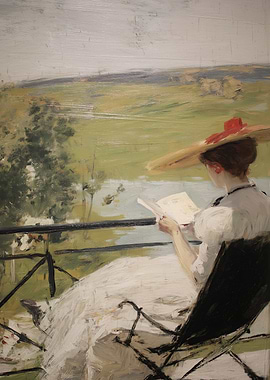 Woman Reading by the Lake Painting
