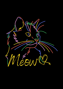 Colorful Cat Meow Line Art