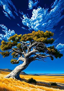Lone Tree Landscape with Dramatic Sky