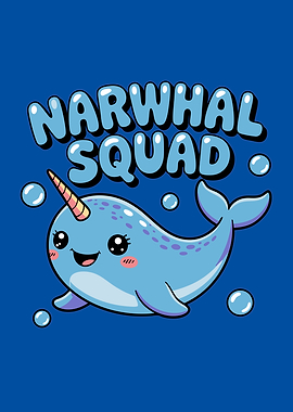 Cute Narwhal Squad Cartoon Illustration