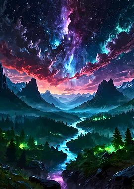 Cosmic Mountain River Landscape