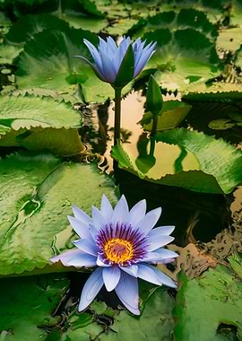 Blue Water Lilies in a Pond