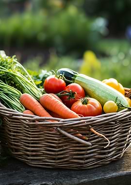 Fresh Vegetables in Wicker Basket