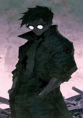 Anime-style man with glowing glasses