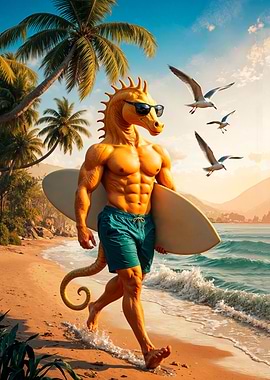 Seahorse Surfer on Tropical Beach