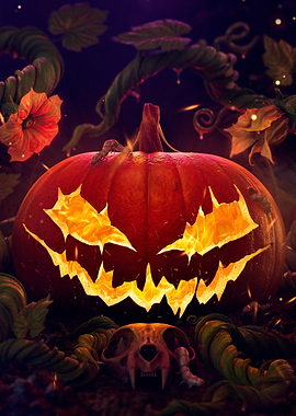 Spooky Halloween Pumpkin with Skull