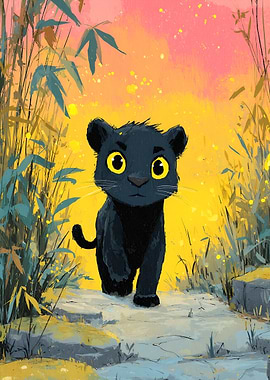 Cute Black Panther Cub Illustration