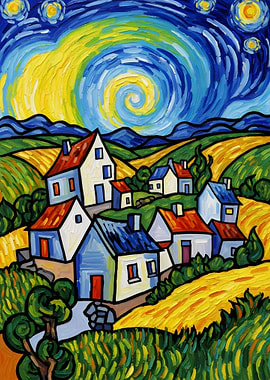 Stylized Village Landscape Painting