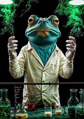 Frog Scientist with Green Smoke