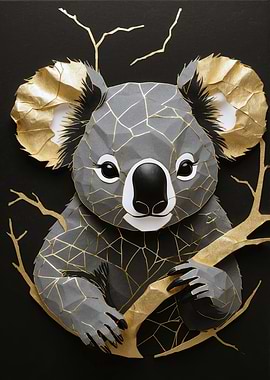 Geometric Koala with Golden Accents